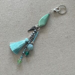 Bag Charm Handmade Aqua Hearts